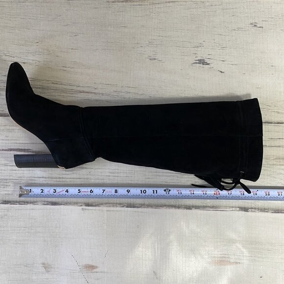 Kate Spade Shoe Over the Knee Heeled Boot Black Suede Leather 6 1/2 Medium M - Picture 13 of 16